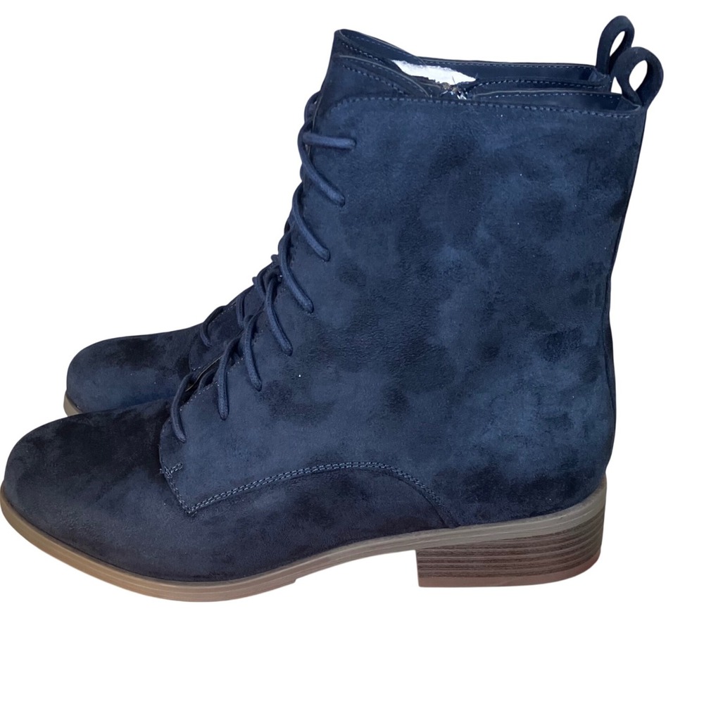 Journee Collection Vienna Navy Vegan Suede LaceUp Ankle Boots Womens 12W NIB NEW - Picture 2 of 12